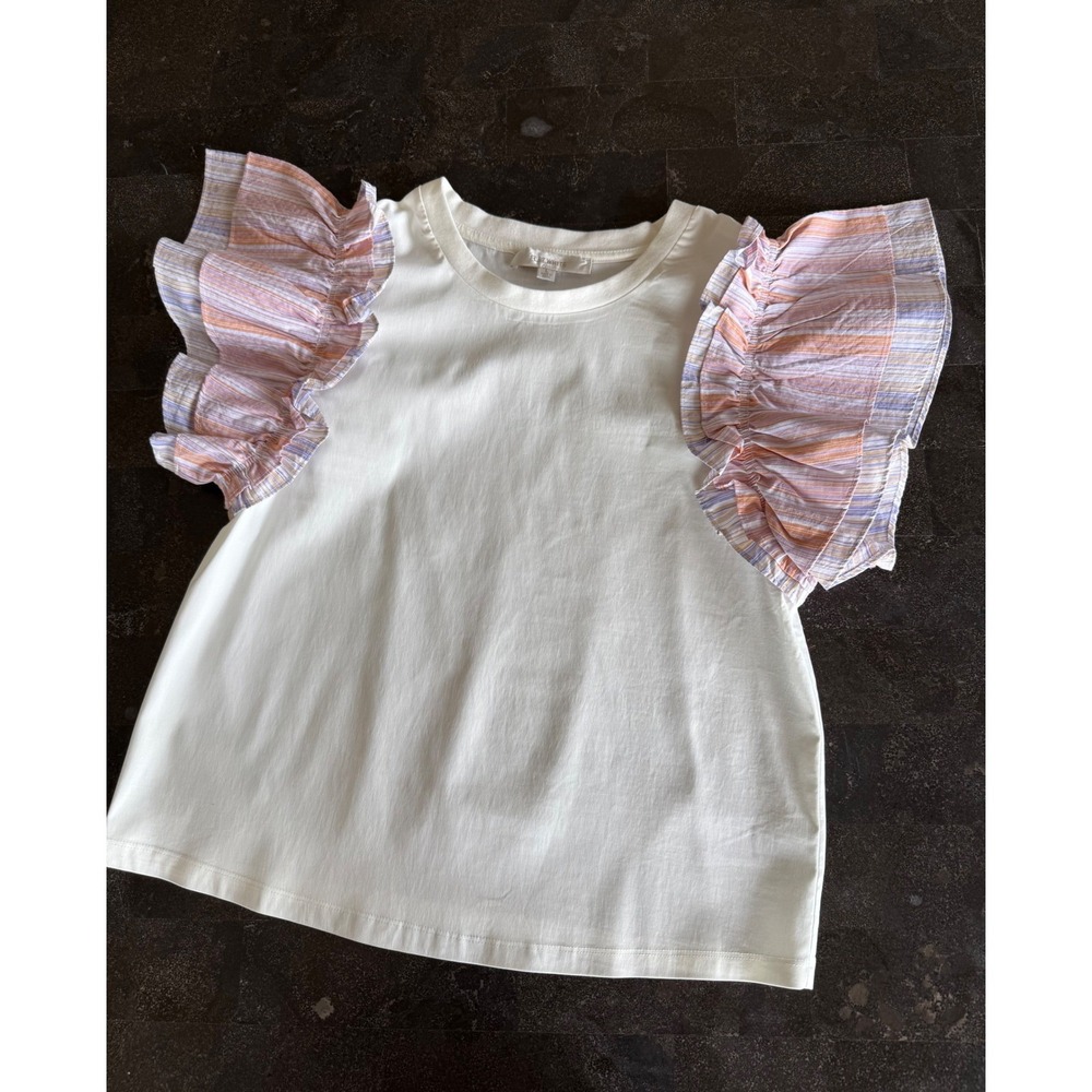 Flat White Urban Outfitters Striped Ruffle Flowy Ruffle Top Large Fairy Flirty